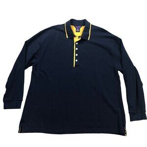 Hunt Club Men's Navy Blue Yellow Long Sleeve Polo Size XL